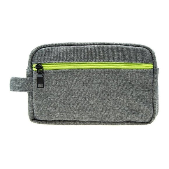 Men Toiletry Bag Grey Textured Dopp Kit Carry On with Lime Green Zipper  NEW - Picture 1 of 3